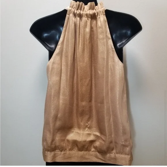 Hale Bob metallic gold halter top with bow tie Sz M - Picture 3 of 13